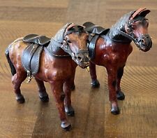 Vintage Leather Clad Horse Figurines 7” Tall Lot Of 2  picture