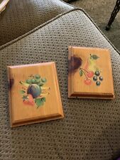 Vintage Pair Set/2 Decoupage MCM 1960s-1970s Fruits on Wood Block Wall Hanging picture