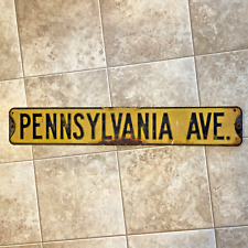 VINTAGE PENNSYLVANIA AVENUE CAST IRON RUSTY METALSIGN  3'X6” CITY STREETS PA DC? picture