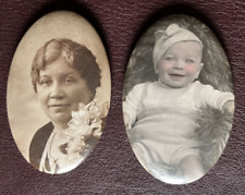 Vintage Button Photos Mirrored Back; African American Woman/Smiling Baby, OOAK picture