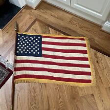 Vintage American Flag 50 Stars 1960’s Gold Fringe Embroidered Stars Cotton picture