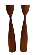 Mid Century DANISH Modern Tulip Teak Wood Candle Holders VTG 12” Pair MCM picture
