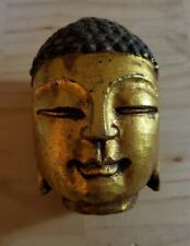 Hand Carved Stone Buddha Head Statue Painted Golden Face Japanese Buddha  picture