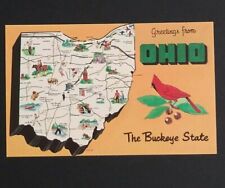 Ohio State Bird Map Large Letter Greetings Dexter Press c1960s Vtg UNP Postcard  picture