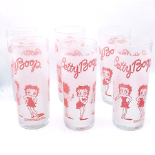 6 Vintage Betty Boop Pink Frosted Drinking Glasses Slim 1988 King Set Of Six picture