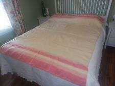 Vtg Pure Wool Camp Blanket Cream w/Pink Stripes Hudsons Bay Style 57 x 75 VGC picture