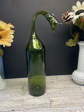 Vintage MCM Hand Blown Unique Goose Head Green Glass Round Bottom Wine Bottle picture