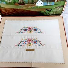 Vtg Pillowcases Embroidered Cross Stitch New in Box Type 160 Gift Box  picture