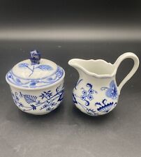 Antique Oscar Schaller & Co., Bavaria, Blue and White Porcelain Cream & Sugar picture