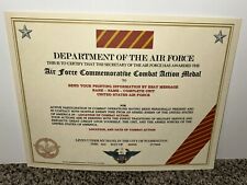 U.S. AIR FORCE COMBAT ACTION COMMEMORATIVE MEDAL CERTIFICATE ~ W/PRINTING T-1 picture
