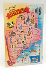 1960 Pictorial Tourist Landmark Map Greetings From Maine Postcard picture