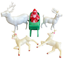 Vintage Christmas Santa Green Sleigh Reindeer MCM Hard Plastic Candy Holder picture