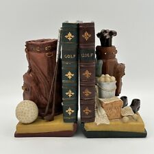 Vintage Golf Themed Heavy Resin Bookends Handpainted Clubs Shoes Golf Balls Hat picture