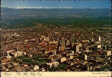 Colorado Denver Mile High City aerial view snowcapped mountains  postcard sku179 picture