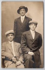 RPPC Three Dapper Young Men Suits and Hats Studio Photo York PA Postcard G30 picture