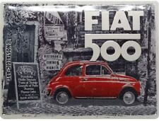 Fiat 500 Red In Street large embossed metal sign 400mm x 300mm (na) picture