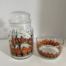 Vintage Libbey Halloween Canister & Bowl picture