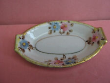 JAPAN CHINA CELERY OPEN SALT CELLAR w/EMBOSSED GOLD RIM & PINK & BLUE FLOWERS picture