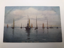 Postcard Dawn in the Harbor Sailboats Ship Unposted picture