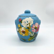Vintage 1930s Ransburg Pottery 6” Blue Floral Canister with Lid Hand Painted picture