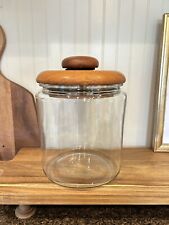 Vintage 9.5”H Dolphin Teak Wood Lid Glass Canister Cookie Jar MCM picture