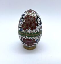 Vintage Chinese Cloisonne Egg Shapped Mini Trinket Box Sakura Brass/Enamel picture
