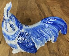 Vintage Cobalt Blue & White Rooster Delft Style Bird Ceramic Porcelain Figurine picture