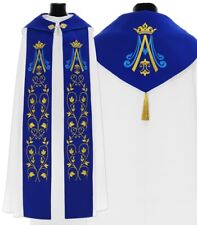 Marian White/blue Gothic Cope with stole Vestment Capa Pluvial Blanca K537BNp picture