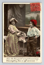 c1907 RPPC French Children Drinking Coffee Sazerac ELD Hand Colored Postcard picture