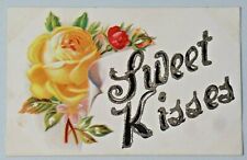 Sweet Kisses Yellow & Red Roses Glitter Embellished Embossed DB Postcard 9961 picture