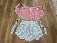 2 Vtg 40s/50s half Aprons Hostess~Floral~Rick Rack Trim Gingham Red/Feed Sack picture