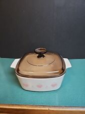 CorningWare Corelle Forever Yours Pink Hearts 1.5 QT Casserole Dish W/ Brown Lid picture
