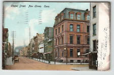 Postcard 1907 Vintage Chapel Street in New Haven, CT. Dirt Street picture