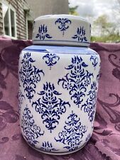 Blue And White Large Tea Caddy/Urn/Ginger Jar  Vintage picture