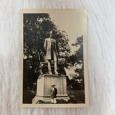 Antique Edwardian 1919 Boy & Lincoln Park Statue Chicago Illinois Photograph picture