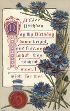 Vintage Postcard BIRTHDAY PURPLE FLOWERS EMBOSSED  UNPOSTED 1911 picture