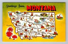 MT-Montana, General Greetings, State Map, Points of Interest, Vintage Postcard picture