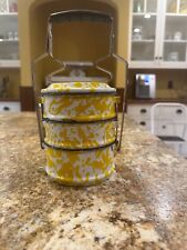 RARE Vintage Yellow and White Swirl Graniteware Dinner/Lunch Pail picture