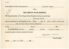 Oregon State Insane Asylum orig 1928 Death Certificate  40-year Incarceration picture