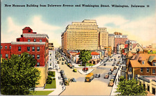 Vintage 1940s Downtown Traffic Washington St Delaware Wilmington Ave DE Postcard picture