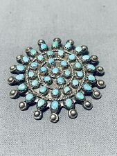 HYPNOTIC VINTAGE ZUNI BLUE GEM TURQUOISE CLUSTER STERLING SILVER ENORMOUS PIN picture