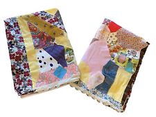 Vintage Crazy Quilt Pillowcases Shams MCM Fabric 42” X 36”  Homemade picture