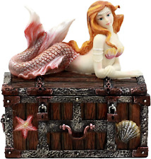 Ebros Pink Tailed Mermaid Nerida Resting on Sunken Treasure Chest Jewelry Box Fi picture