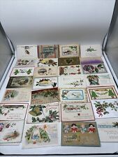 28 Christmas Postcards 1909-1919 Poinsettia Birds Holly Rural Scenes Mistletoe picture
