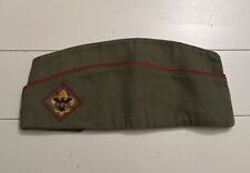 Vintage Boy Scouts BSA Garrison Cap Hat 7-7 1/8 Green Red Gold Eagle Patch 1966 picture