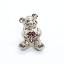 Avon Teddy Bear Heart Rhinestone Purple Birthstone Pin Silver Tone Lapel picture