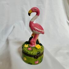 Kitschy Flamingo Animal Hinge Round Trinket Jewelry Ceramic Box Gift Decorative picture