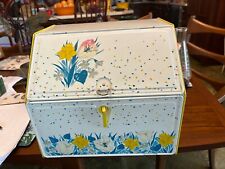 RARE Vintage 1940's Tin Pie Safe Bread Box Combo Yellow Red Blue Floral Latched picture