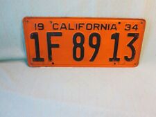 1934 CALIFORNIA - YELLOW - LICENSE PLATE - 1F 89 13 picture