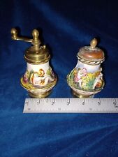 Vintage Capodimonte Italy Salt & Pepper Mill With Painted Cherub Scenes picture
